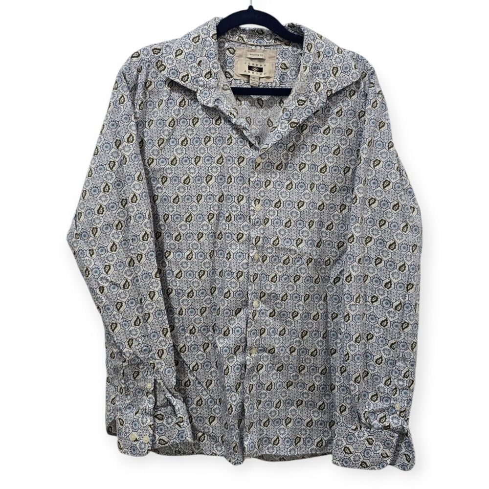 Joseph Abboud Men's XL Button Front Collared Shirt Blue White Paisley Modern Fit